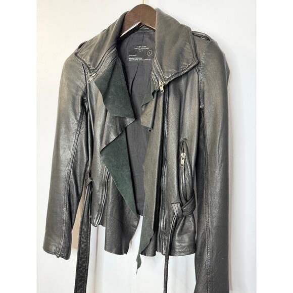 AllSaints Spitalfields Y2K Jacks Place Leather Moto Belted Black Jacket Sz 8 S - Picture 8 of 16